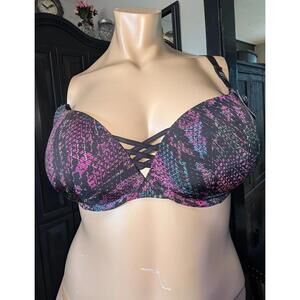 Torrid 360° Back Smoothing XO Boost Plunge Bra – Size 38DD | Neon Snake Print